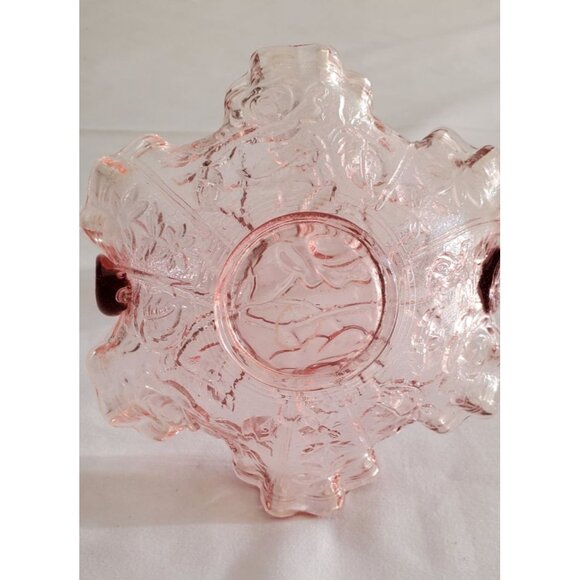 Vintage Fenton Glass Crimped Ruffled Basket Edge Dusty Pink with Handle - Picture 5 of 7